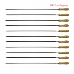 Stainless Steel Square And Flat Shape BBQ Grill Skewers With Wood Handle