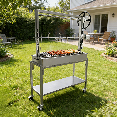 Family backyard commercial roasted chicken, beef stainless steel Santa Maria style Argentine barbecue grill