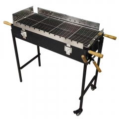 Black electric grilled skewers with rotating Cyprus style charcoal grill