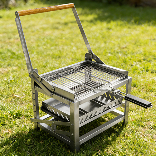 Outdoor camping stainless steel adjustable carbon fire height flip grill with mesh grill